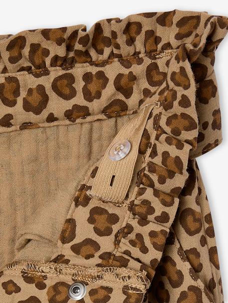 Wijde korte broek 'paperbag' voor meisjes, van katoengaas beige+lila+oudroze+saliegroen - vertbaudet enfant 
