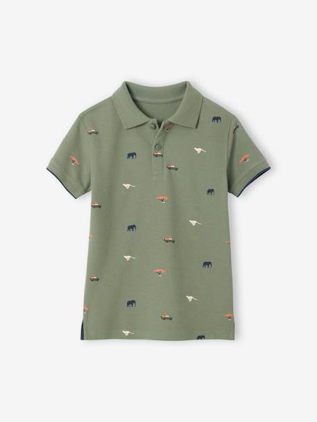 Jongenspolo met print ecru+kaki - vertbaudet enfant 