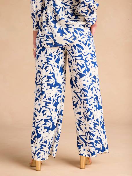 Ruime zwangerschapsbroek met bloemenprint ENVIE DE FRAISE met band koningsblauw - vertbaudet enfant 