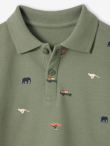 Jongenspolo met print ecru+kaki - vertbaudet enfant 