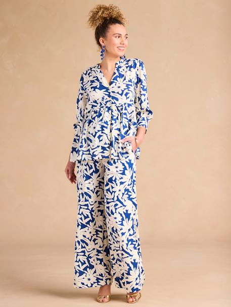 Ruime zwangerschapsbroek met bloemenprint ENVIE DE FRAISE met band koningsblauw - vertbaudet enfant 