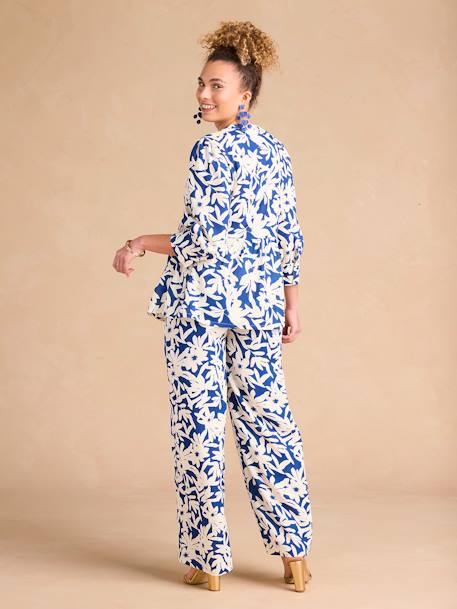 Pantalon de grossesse large imprimé fleurs avec bandeau bleu roi - vertbaudet enfant 