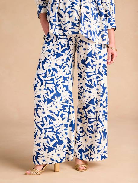 Pantalon de grossesse large imprimé fleurs avec bandeau bleu roi - vertbaudet enfant 