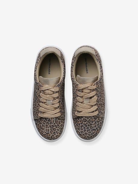 Baskets enfant fille en cuir à lacets beige imprimé+or - vertbaudet enfant 