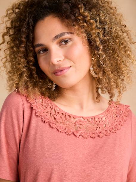 Zwangerschapsshirt voor/achter met macramé hals ENVIE DE FRAISE terracottategel - vertbaudet enfant 