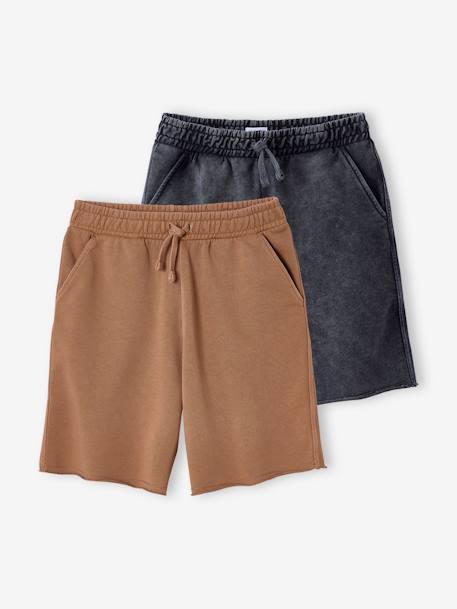 Lot de 2 bermudas effet délavé noix de pécan - vertbaudet enfant 