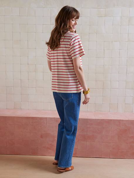 Gestreept T-shirt voor zwangerschap en borstvoeding in biologisch katoen* rood, gestreept - vertbaudet enfant 