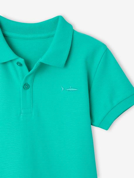 Polo garçon manches courtes broderie poitrine blanc+bleu+kaki clair+MARINE+vert émeraude - vertbaudet enfant 