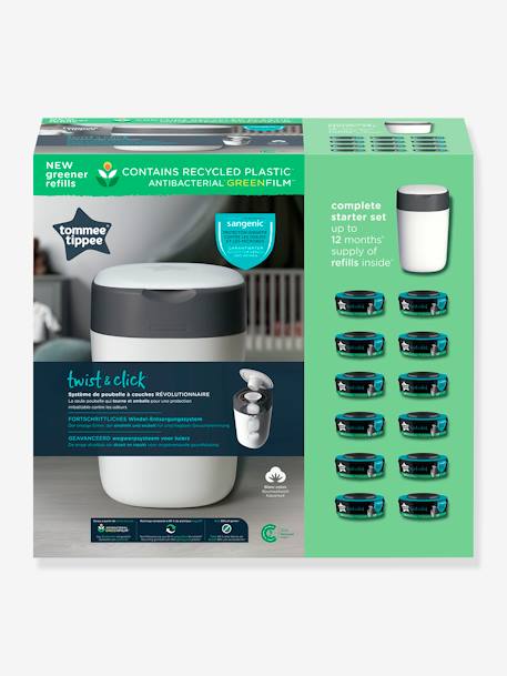 Starter pack poubelle à couches Twist & Click + 12 recharges blanc - vertbaudet enfant 