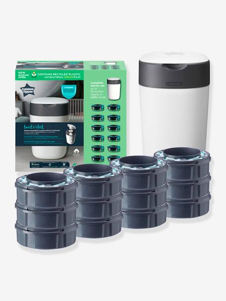 Starter pack poubelle à couches Twist & Click + 12 recharges blanc - vertbaudet enfant 