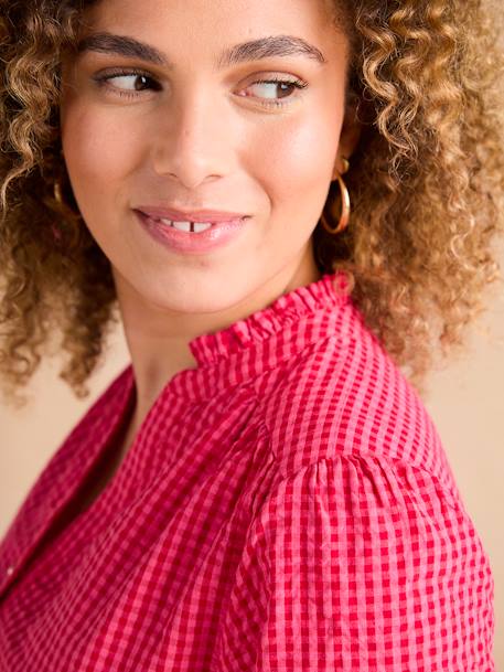 Chemise en seersucker vichy grossesse et allaitement rose - vertbaudet enfant 