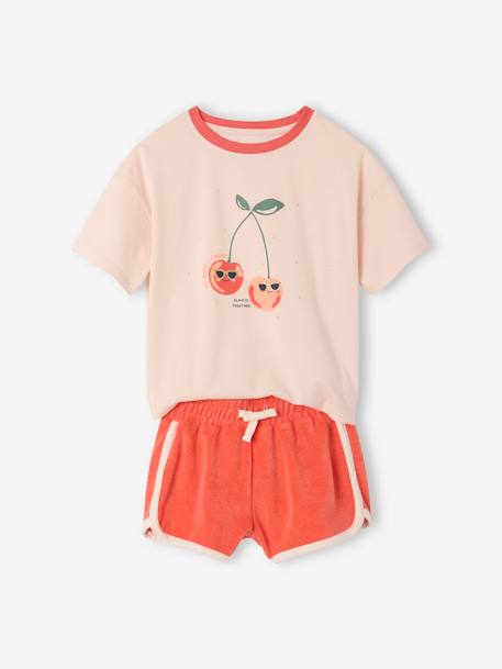 Ensemble T-shirt et short en éponge fille corail - vertbaudet enfant 