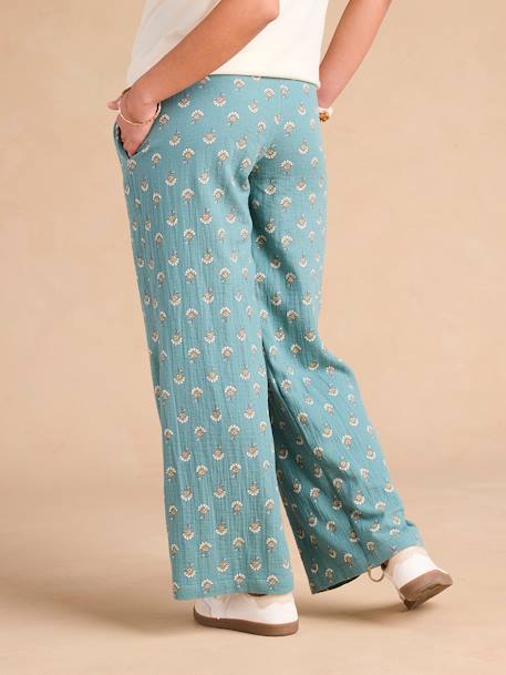 Ruime zwangerschapsbroek van katoenen gaas met ENVIE DE FRAISE print en band groen - vertbaudet enfant 