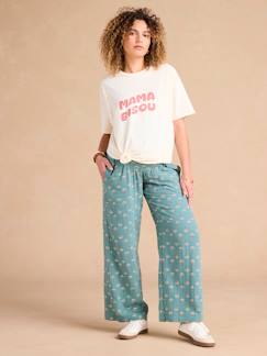 Vêtements de grossesse-Pantalon-Pantalon de grossesse large gaze coton imprimé avec bandeau