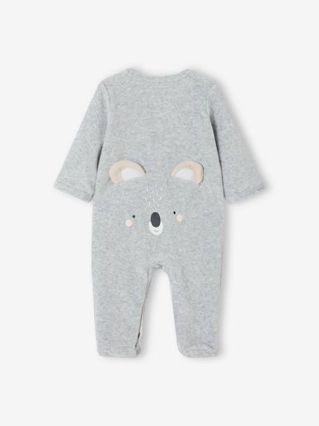 Pyjama bébé mixte velours animal personnalisable beige chiné+gris chiné - vertbaudet enfant 