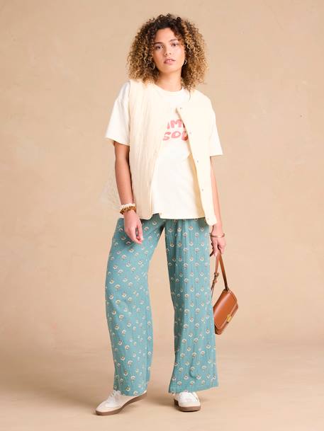 Ruime zwangerschapsbroek van katoenen gaas met ENVIE DE FRAISE print en band groen - vertbaudet enfant 