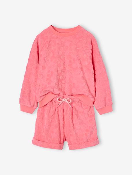Ensemble sweat et short fleurs en éponge fille rose bonbon - vertbaudet enfant 