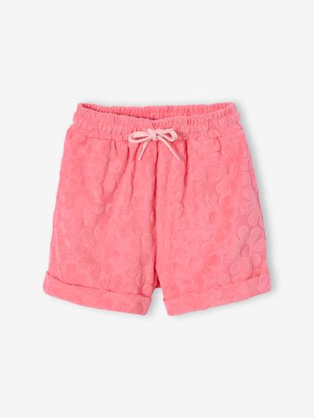 Ensemble sweat et short fleurs en éponge fille rose bonbon - vertbaudet enfant 