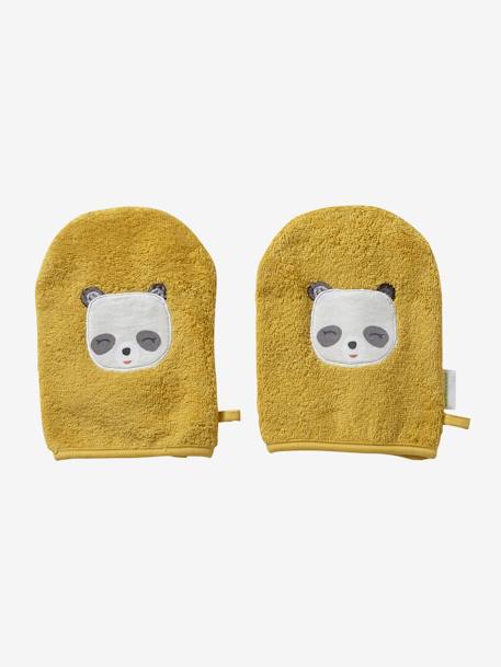 Set van 2 washandjes Panda CURRYGEEL+groen - vertbaudet enfant 
