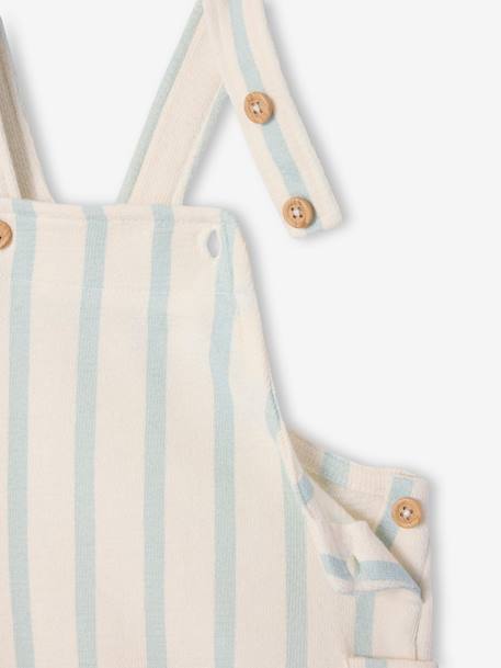 Salopette courte bébé molleton imprimé carreaux beige+rayé bleu - vertbaudet enfant 