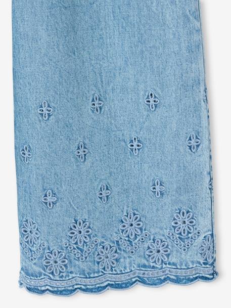 Gebloemde gesmokte meisjesjumpsuit in lichte denim lichtblauw - vertbaudet enfant 