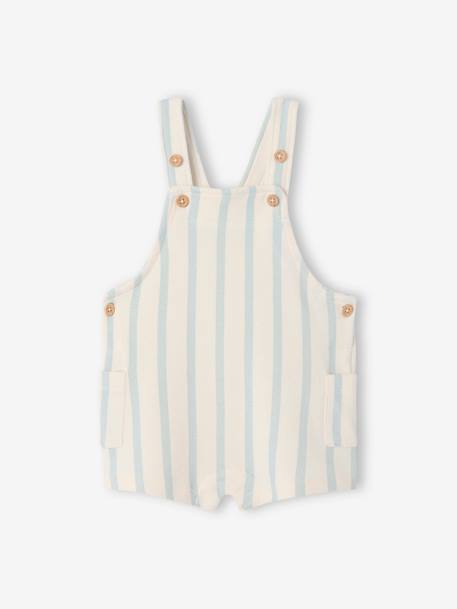 Salopette courte bébé molleton imprimé carreaux beige+rayé bleu - vertbaudet enfant 