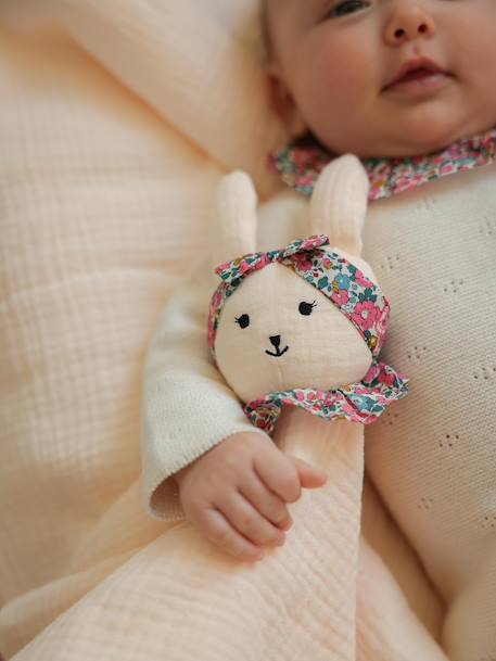 Doudou personnalisable en gaze de coton bio et tissu Liberty rose pâle - vertbaudet enfant 