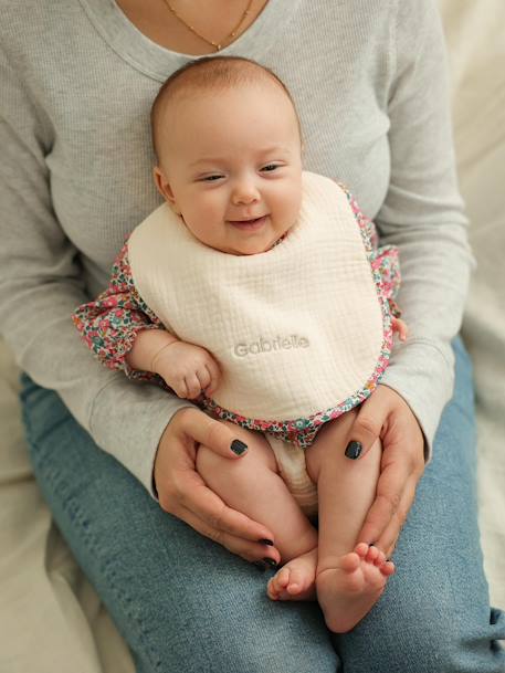 Bavoir en tissu Liberty bébé en gaze de coton et personnalisable rose pâle - vertbaudet enfant 