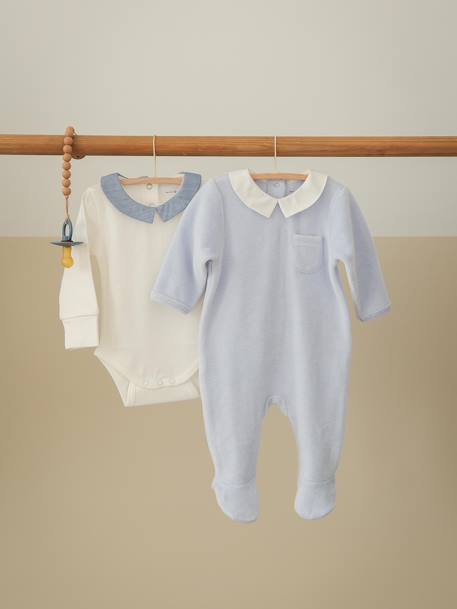 Pyjama bébé en velours personnalisable bleu ciel - vertbaudet enfant 