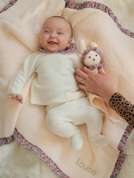 Ensemble naissance 2 pièces en tricot détail tissu Liberty écru - vertbaudet enfant 