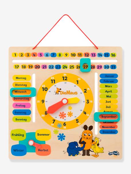 Educatief bord voor kinderen DIE MAUS met klok en kalender SMALL FOOT® meerkleurig - vertbaudet enfant 