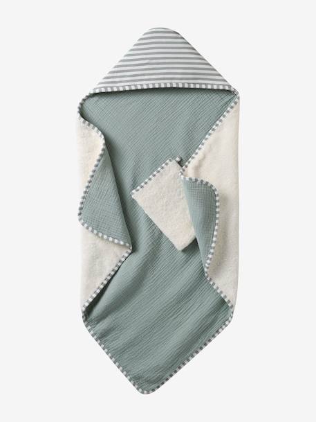 Coffret cadeau naissance cape de bain réversible personnalisable et gant vert sauge - vertbaudet enfant 