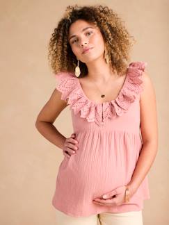 Vêtements de grossesse-Chemisier, tunique-Blouse grossesse en gaze coton col broderie anglaise