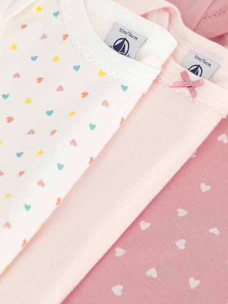 Set van 3 rompertjes met korte mouwenmet kleine hartjes voor baby's PETIT BATEAU wit - vertbaudet enfant 