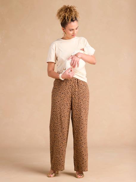 Zwangerschapsbroek met luipaardprint in katoenen mousseline ENVIE DE FRAISE beige - vertbaudet enfant 