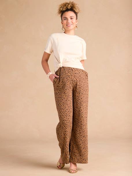 Pantalon de grossesse large en gaze de coton léopard beige - vertbaudet enfant 