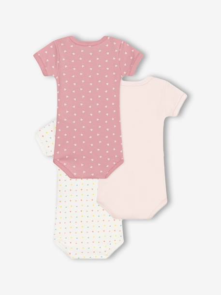 Set van 3 rompertjes met korte mouwenmet kleine hartjes voor baby's PETIT BATEAU wit - vertbaudet enfant 