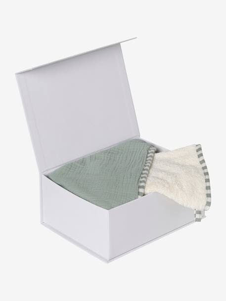 Cadeausets: badjas met omkeerbare capuchon en washandje ENVIE DE FRAISE saliegroen - vertbaudet enfant 