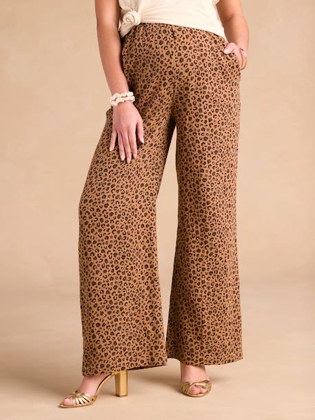 Zwangerschapsbroek met luipaardprint in katoenen mousseline ENVIE DE FRAISE beige - vertbaudet enfant 