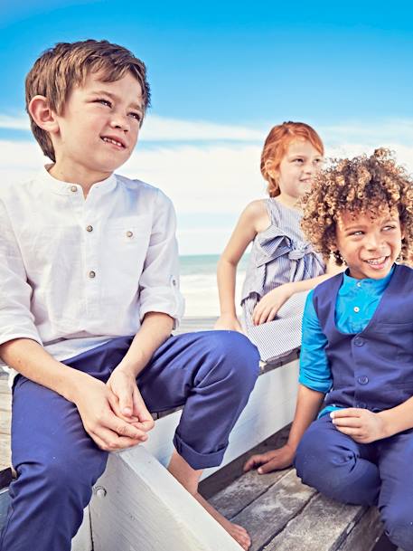 Chemise col Mao personnalisable blanc+bleu ardoise+bleu ciel+vert sauge - vertbaudet enfant 