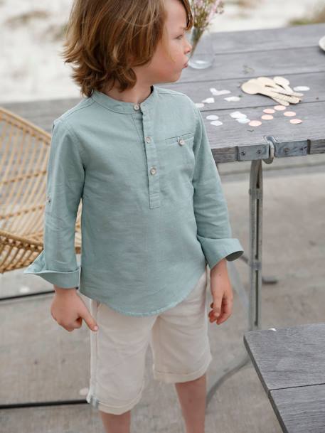 Chemise col Mao personnalisable blanc+bleu ardoise+bleu ciel+vert sauge - vertbaudet enfant 