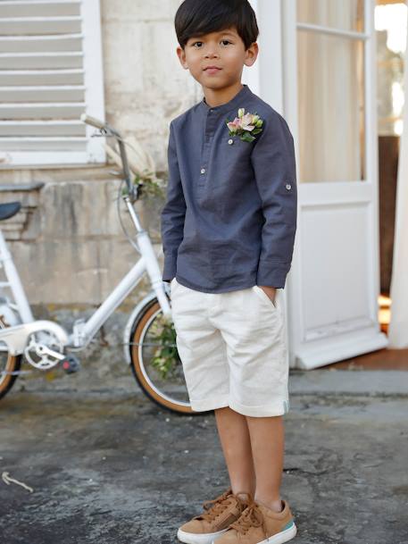 Chemise col Mao personnalisable blanc+bleu ardoise+bleu ciel+vert sauge - vertbaudet enfant 