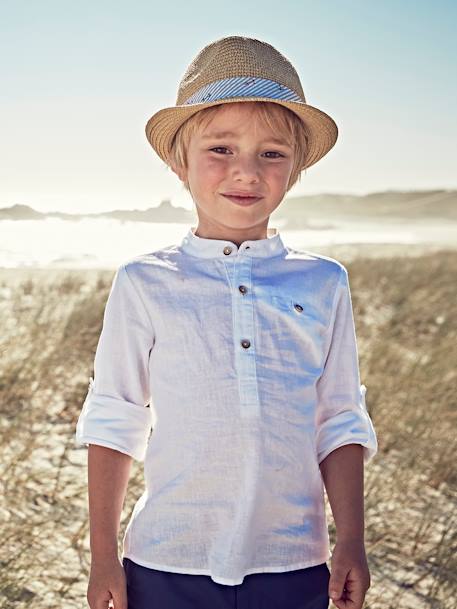 Chemise col Mao personnalisable blanc+bleu ardoise+bleu ciel+vert sauge - vertbaudet enfant 