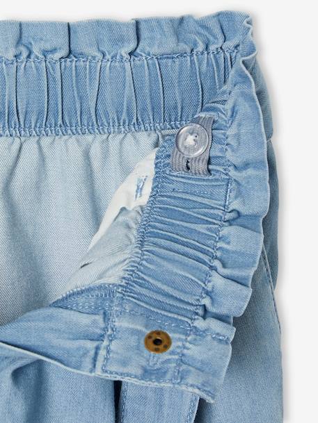 Pantacourt fille large en denim léger style 'paperbag' bleu moyen+double stone - vertbaudet enfant 