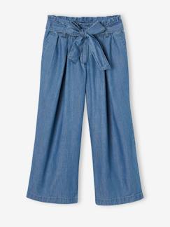 -Pantacourt fille large en denim léger style "paperbag" 