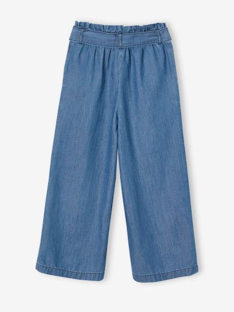 Wijde 'paperbag'-driekwartmeisjesbroek van licht denim double stone+middenblauw - vertbaudet enfant 