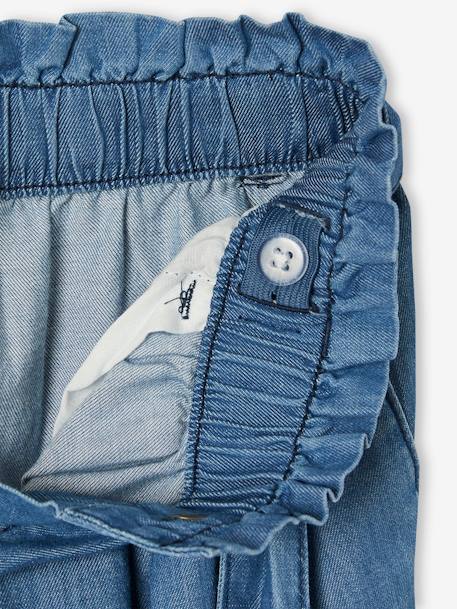 Pantacourt fille large en denim léger style 'paperbag' bleu moyen+double stone - vertbaudet enfant 
