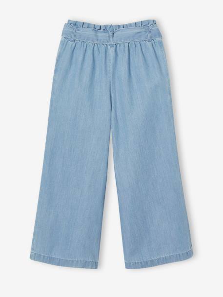 Pantacourt fille large en denim léger style 'paperbag' bleu moyen+double stone - vertbaudet enfant 