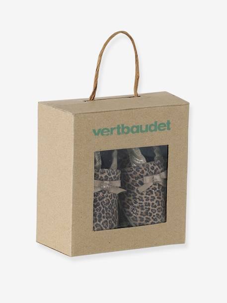 Chaussons élastiqués en cuir souple bébé beige imprimé+rose pâle - vertbaudet enfant 