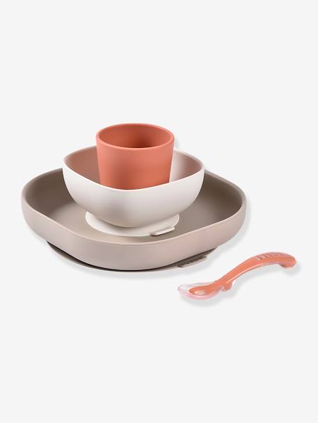 Set vaisselle 4 pièces silicone JAUNE+JUNGLE+NIGHT BLUE+ROSE+terracotta - vertbaudet enfant 